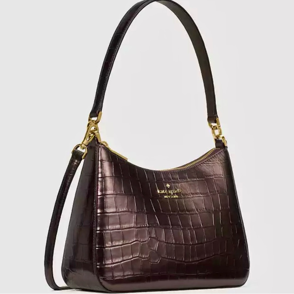🤎💛 NWT KATE SPADE Margot Metallic Croc Embossed Convertible Shoulder Bag – NEW - Picture 4 of 7